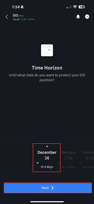 The protect a position select date on the iPhone. 